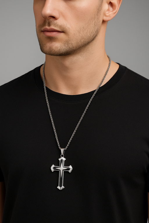 Czarny Naszyjnik Vintage Krzyżyk Krzyż Łańcuszek STAL Punk Gothic (4)