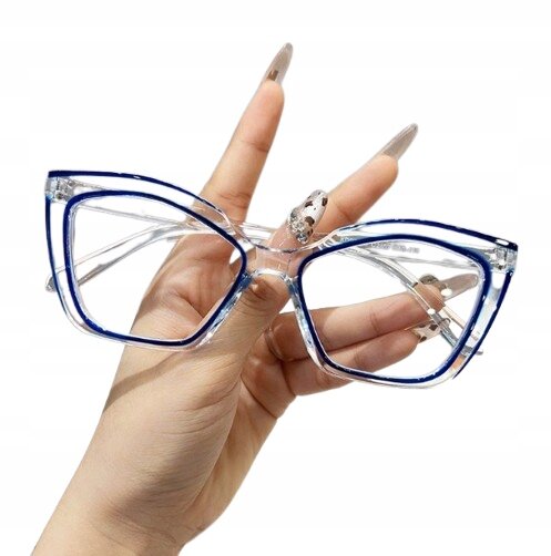 Eleganckie Okulary Zerówki Antiblue Transparentne designerskie typu Cat Eye (2)