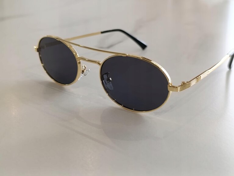 Okulary Przeciwsłoneczne Damskie Pilotki Aviator Złote Metalowe UV400 (6)