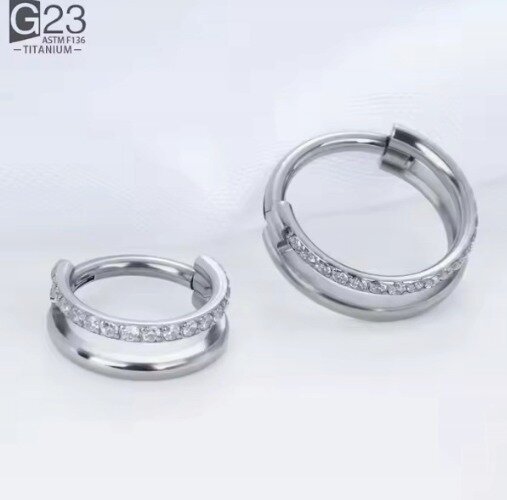 Tytanowy Kolczyk Clicker PIERCING Podwójne kółko Cyrkonie HELIX Lobe 1,2/8-10 (4)