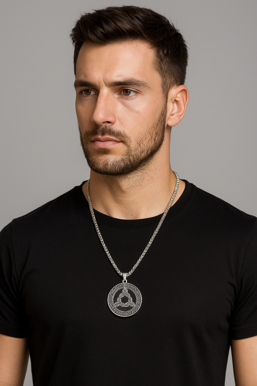 Srebrny Naszyjnik Vikingów Okrągły Amulet Nordic Retro (5)