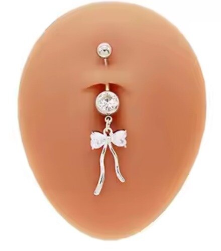 KOLCZYK DO PĘPKA Kokarda z Cyrkoniami PIERCING Biżuteria Stal Ch 316L (2)