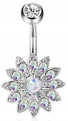 SREBRNY KOLCZYK DO PĘPKA KRYSZTAŁOWY KWIATEK 316L (1)