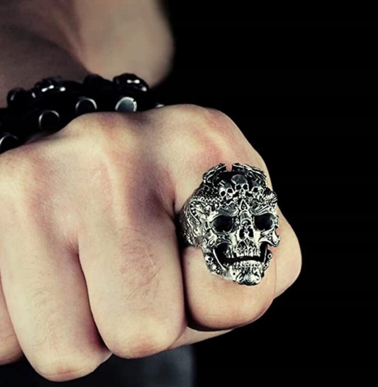 Sygnet Pierścień Czaszka Demon Punk Gothic prezent  (3)