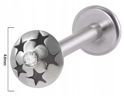 PIERCING Kolczyk Labret Okrągły z Gwiazdkami, Cyrkonia Stal Ch 316L 1,2/8 (2)