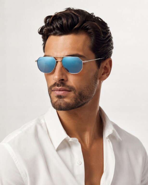 Okulary Przeciwsłoneczne Aviator Premium Srebrne geometryczne, metalowe (3)