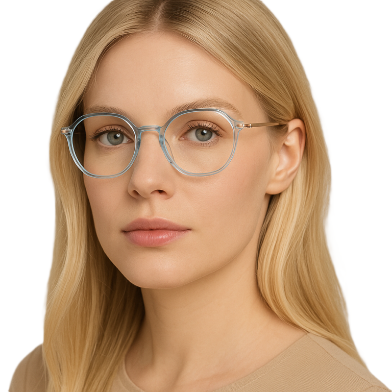 Stylowe okulary zerówki damskie niebiesko-złote elegancki lekka oprawa (2)