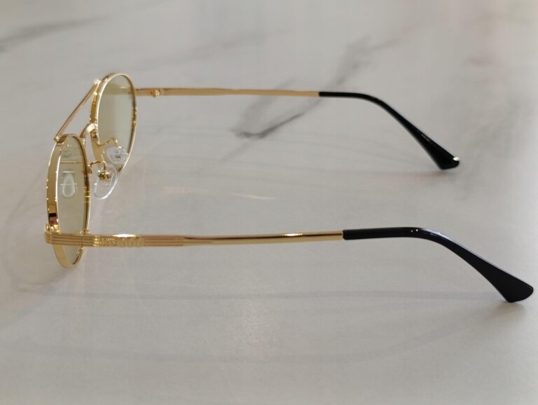 Okulary Przeciwsłoneczne Damskie Pilotki Aviator Złote Metalowe UV400 (7)