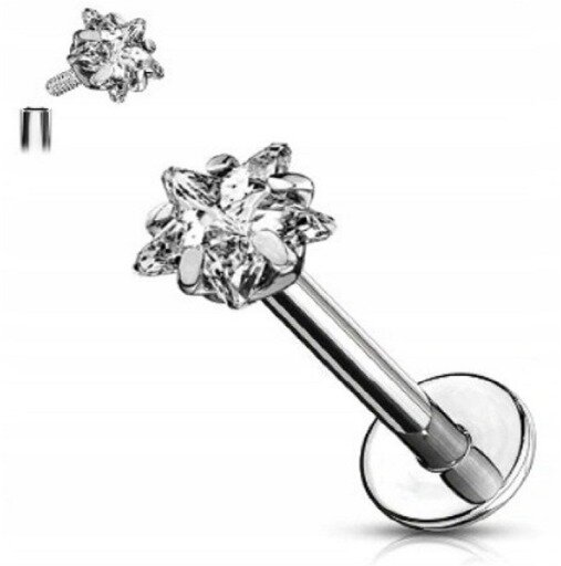 Labret Kolczyk do Ucha Kryształek SS316L 1,2/6-10/3 mm (1)