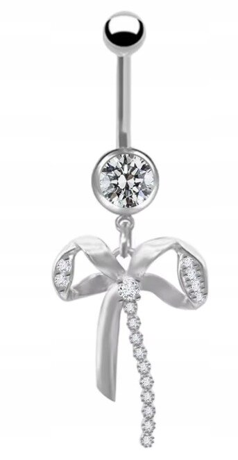KOLCZYK DO PĘPKA Kokardka z Cyrkoniami PIERCING Biżuteria Stal Ch 316L (1)