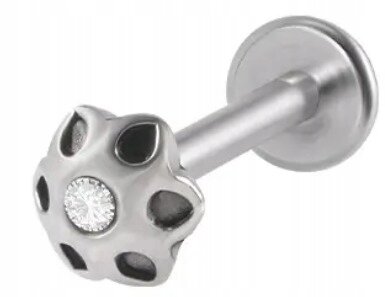 PIERCING Srebrny Kolczyk Labret z Kwiatkiem Cyrkonia Stal Ch 316L 1,2/8 (1)