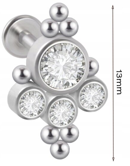 LABRET Śliczne Cyrkonie z Kuleczkami SS316L 1,2/8 (2)