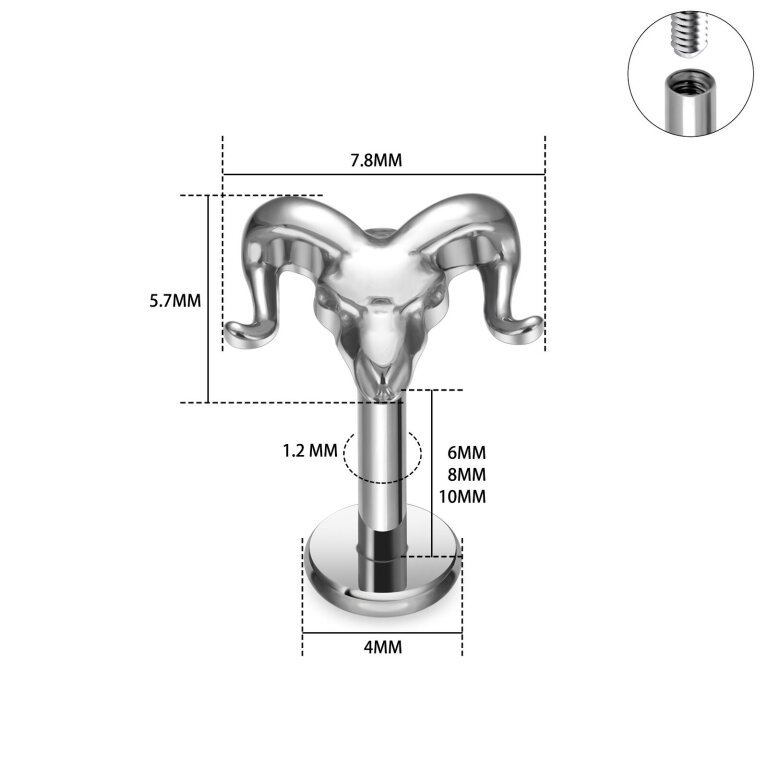 Tytanowy Kolczyk Labret PIERCING Baran Aries HELIX Lobe (2)
