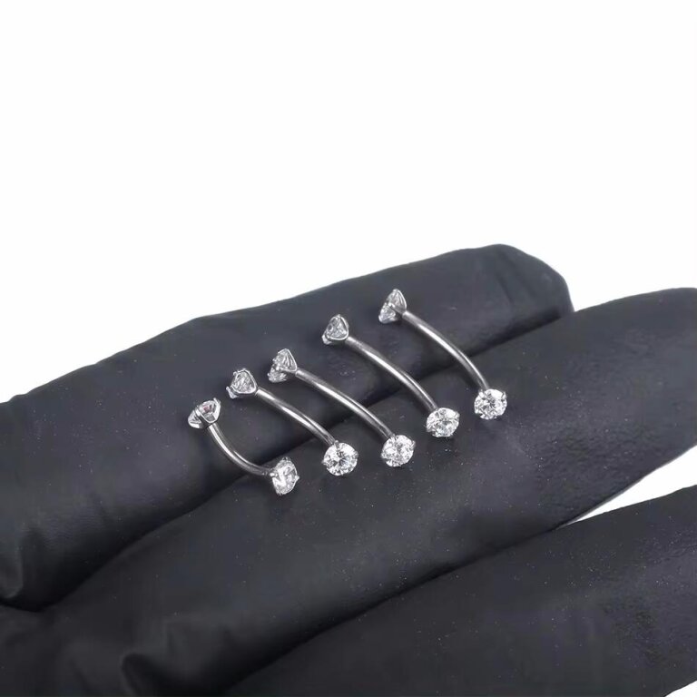 Tytanowy Kolczyk PIERCING Banan z Cyrkoniami SREBRNY (3)