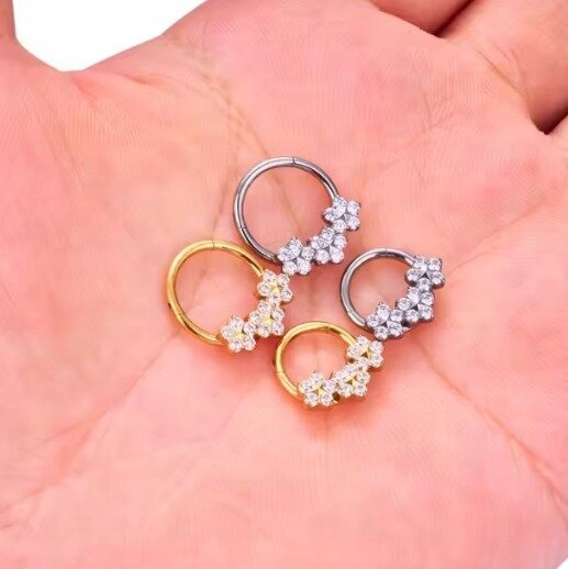 Tytanowy Kolczyk Clicker PIERCING kółko Cyrkonie Kwiatek HELIX Lobe 1,2/8-10 (3)