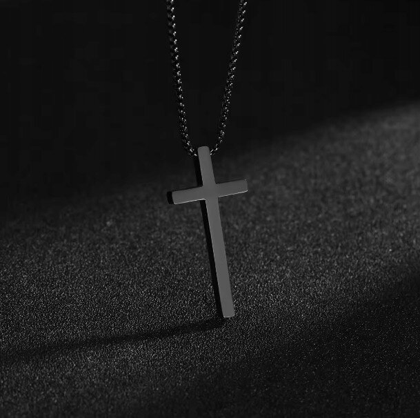 Czarny Naszyjnik Vintage Krzyżyk Krzyż Łańcuszek STAL Punk Gothic (5)