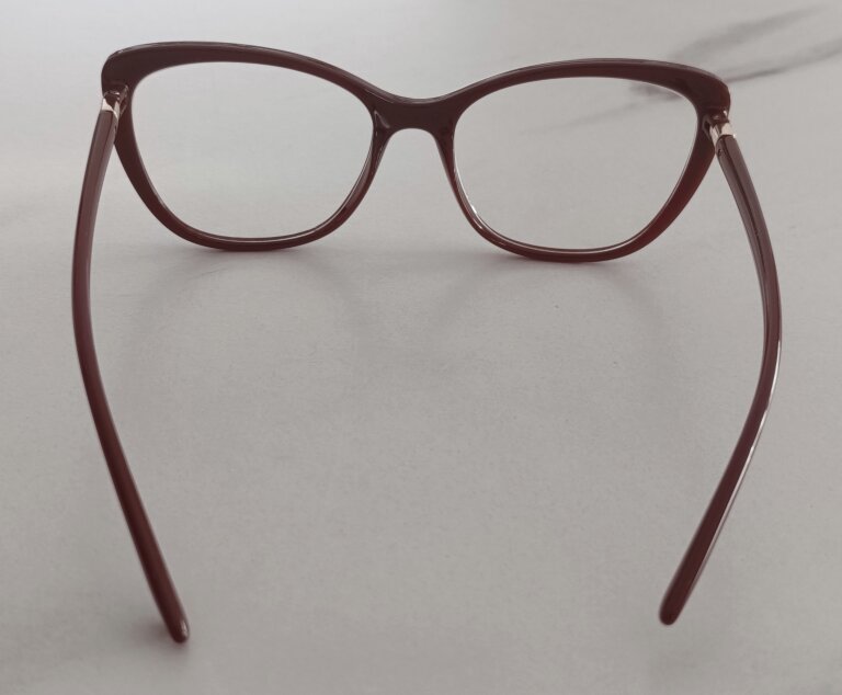 Okulary Zerówki damskie cat-eye bordowe eleganckie (7)