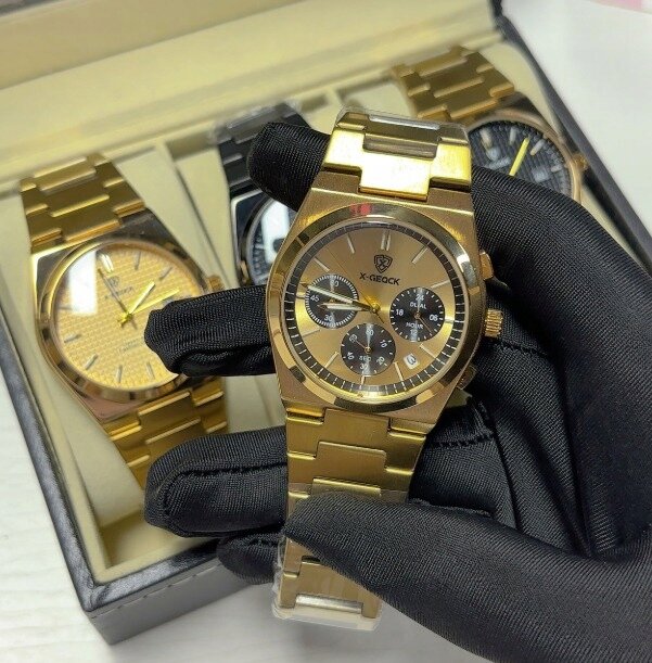 LUKSUSOWY MĘSKI ZEGAREK X-GEQCK ZŁOTY Stalowa BRANSOLETA WODOODPORNY (4)