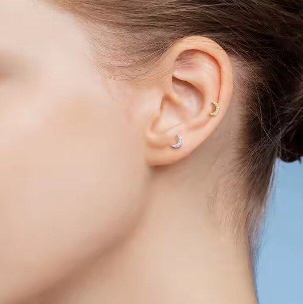 Tytanowy Kolczyk Labret PIERCING z Cyrkoniami Księżyc HELIX Lobe (4)