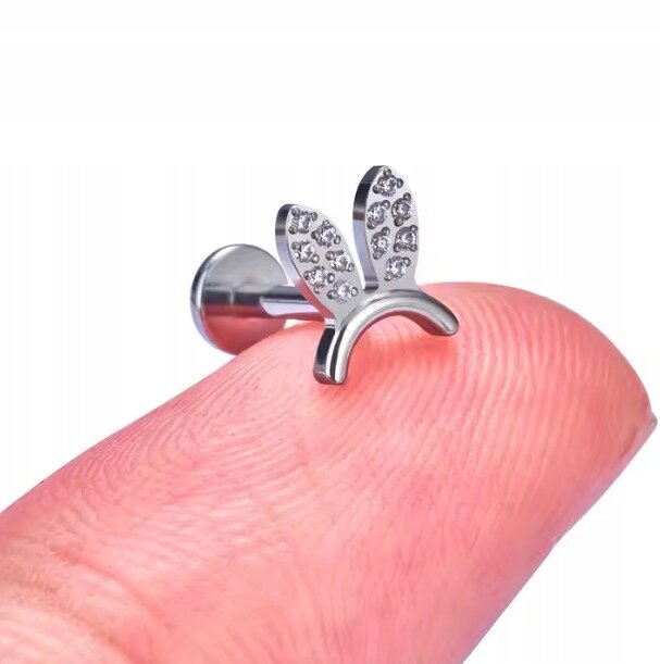 Tytanowy Kolczyk Labret PIERCING Cyrkonie Uszy Króliczek HELIX Lobe (2)