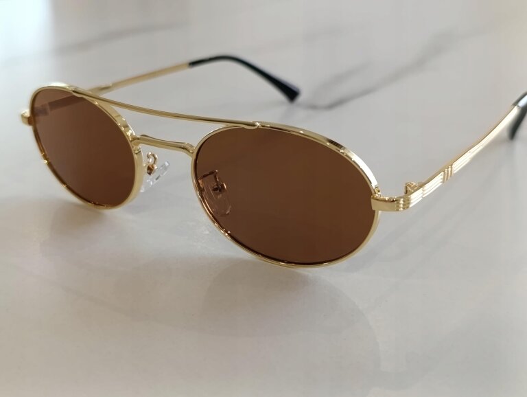 Okulary Przeciwsłoneczne Damskie Pilotki Aviator Złote Metalowe UV400 (5)