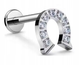 Tytanowy Kolczyk Labret PIERCING Cyrkonie Podkowa HELIX Lobe (1)