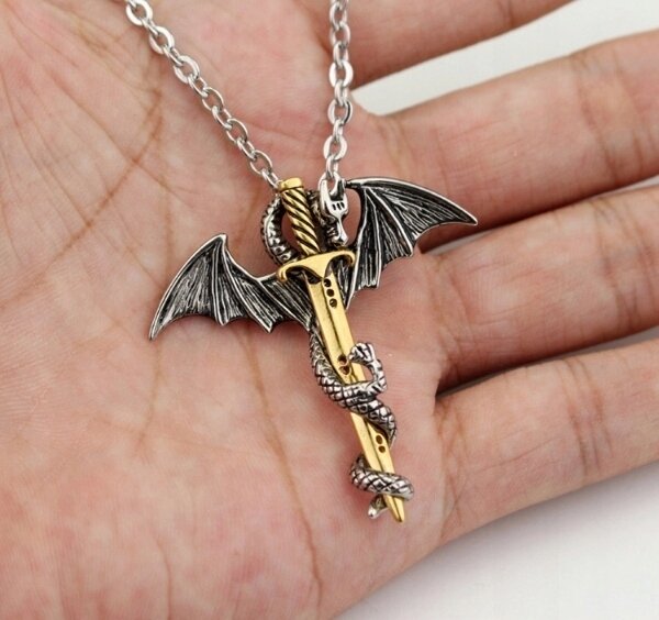 Smok samuraj Miecz naszyjnik Viking Amulet (2)