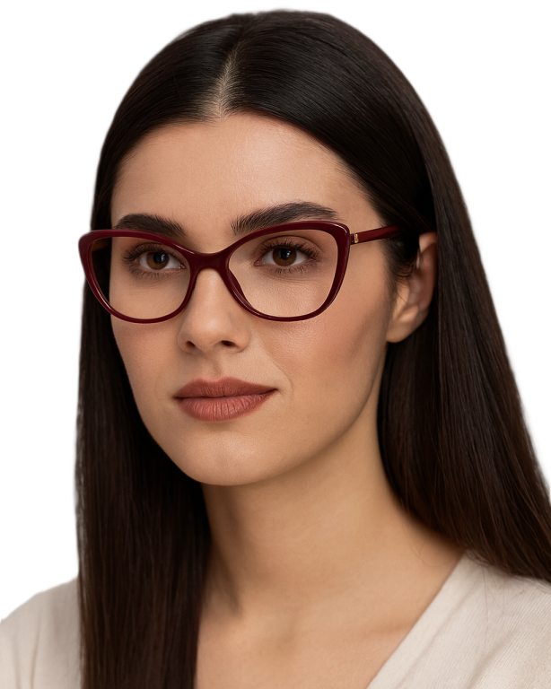 Okulary Zerówki damskie cat-eye bordowe eleganckie (1)