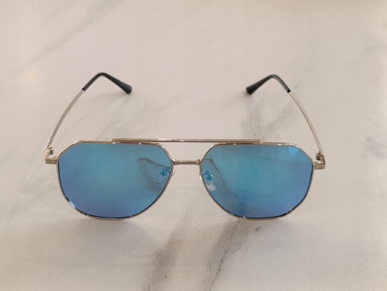 Okulary Przeciwsłoneczne Aviator Premium Srebrne geometryczne, metalowe (5)