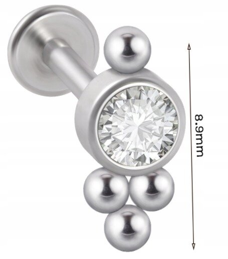 LABRET Śliczna Cyrkonia z Kuleczkami SS316L 1,2/8 (2)