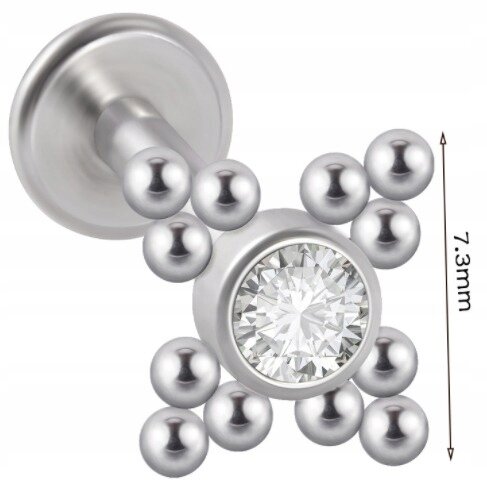 LABRET Śliczna Cyrkonia z Kuleczkami SS316L 1,2/8 (2)