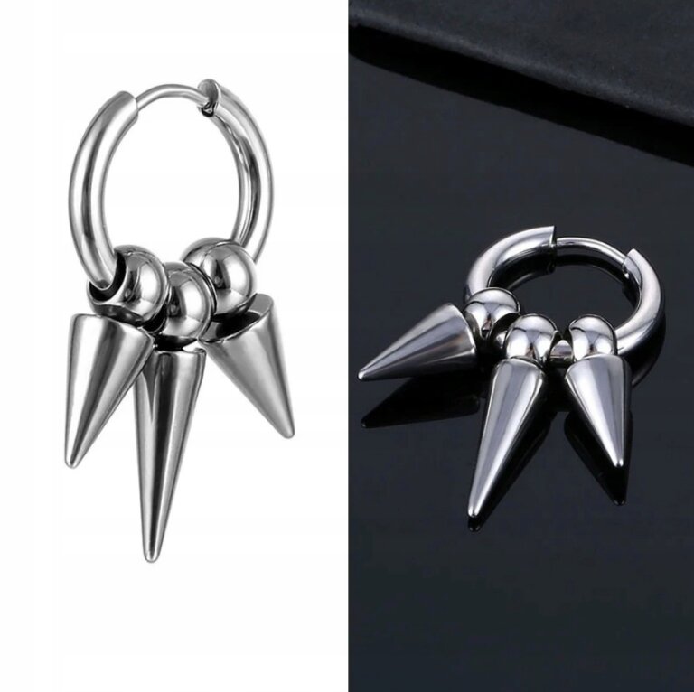 Kolczyk Do Ucha HUGGIE Kolce z Kuleczką Stożek Punk Gothic STAL (2)