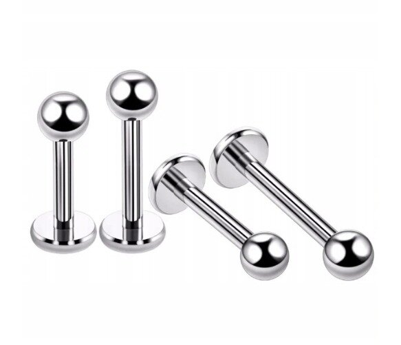 Tytanowy Kolczyk Labret z Kuleczką SREBRNY PIERCING 1,2/6-10 mm (2)