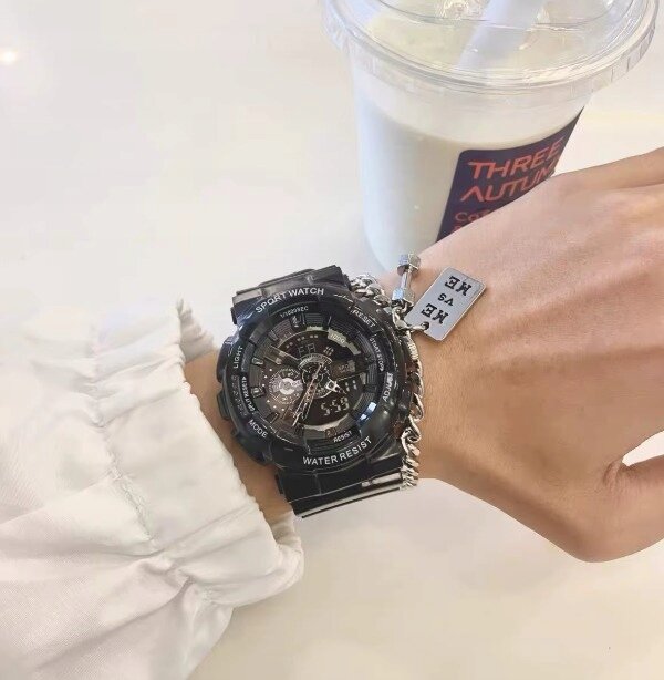 MĘSKI SPORTOWY ZEGAREK CZARNY ELEGANCKI GUMOWY PASEK NA PREZENT (3)
