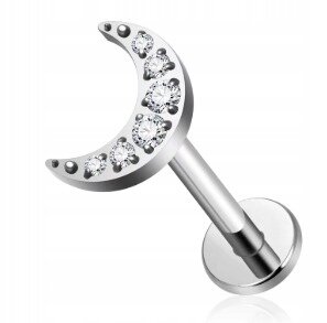 Tytanowy Kolczyk Labret PIERCING z Cyrkoniami Księżyc HELIX Lobe (1)