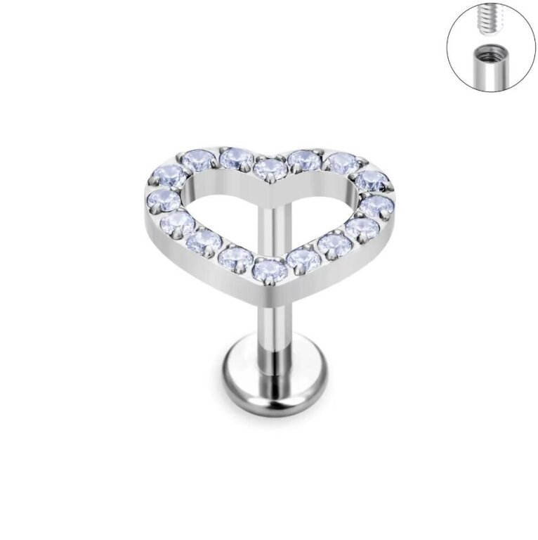 Tytanowy Kolczyk Labret PIERCING Serce z Cyrkoniami HELIX Lobe (1)