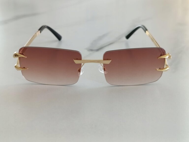 Okulary Przeciwsłoneczne Damskie bez oprawek Brązowe Złote Prostokątne (5)