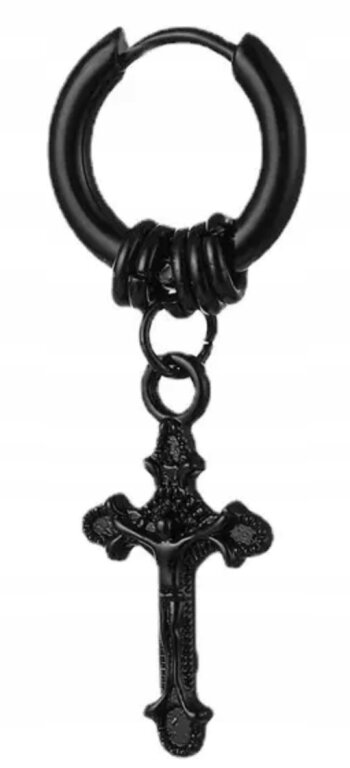 Kolczyk Do Ucha HUGGIE Krzyżyk Punk Gothic STAL (1)