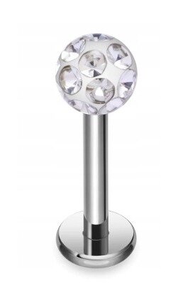 Tytanowy Kolczyk Labret PIERCING Kula z Cyrkoniami HELIX Lobe 1,2/6-10/3 MM (1)