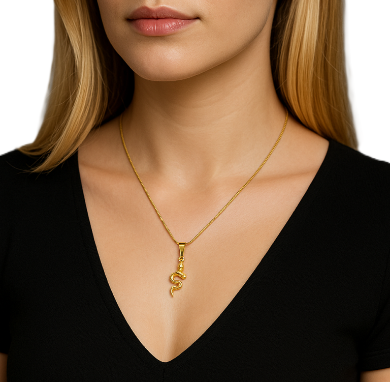 Naszyjnik Z Wężem Wąż Łańcuszek Stylowy STAL CHIRURGICZN Pozłacana 18K (1)