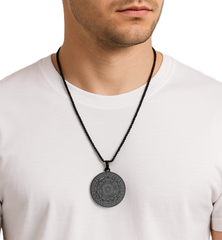 Czarny Amulet Naszyjnik Siedmiu Archaniołów Rune Łańcuszek STAL (1)