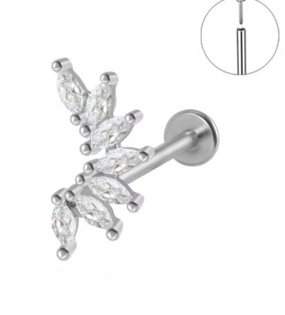 Srebrny Kolczyk PIERCING Labret z Cyrkoniami Stal Ch 316L 1,2/8 (1)
