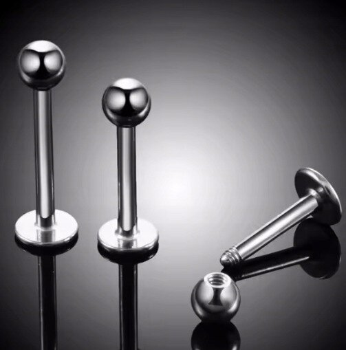 Tytanowy Kolczyk Labret z Kuleczką SREBRNY PIERCING 1,2/6-10 mm (3)