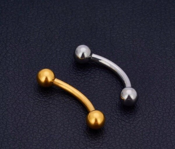 Tytanowy Kolczyk PIERCING Banan z Kuleczkami SREBRNY 1,2/6-10/3+3 (2)
