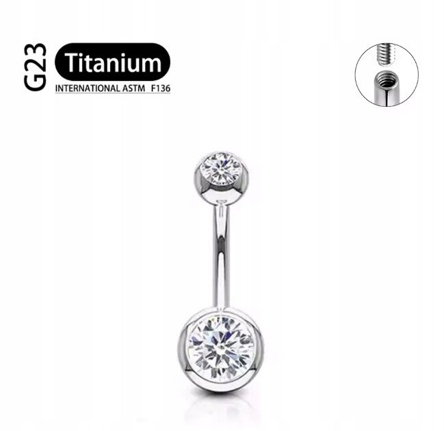 Tytanowy Kolczyk do Pępka z Kuleczkami Cyrkonie SREBRNY PIERCING 1,6/10/8+5 (2)