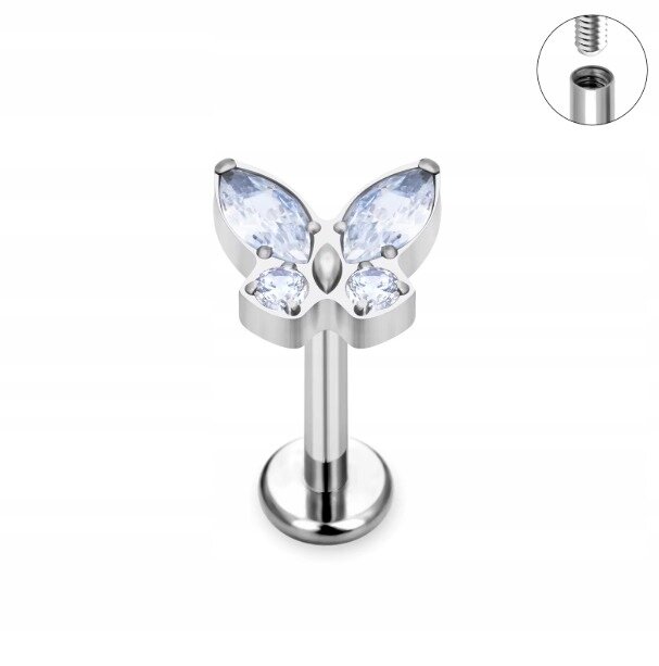 Tytanowy Kolczyk Labret PIERCING Cyrkonie Motyl Motylek HELIX Lobe (2)