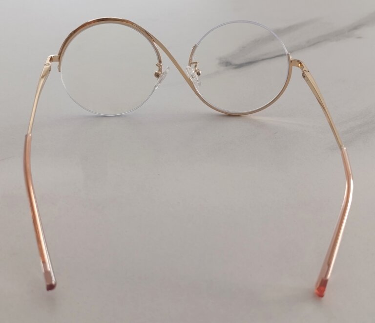 Różowo-złote okulary zerówki damskie „infinity” – lekkie, unikatowe oprawki (6)