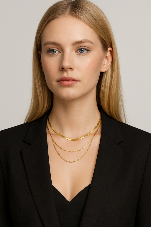 Modny Pozłacany 18K Naszyjnik Łańcuszek Płaski Wielowarstwowy STAL 316L (6)