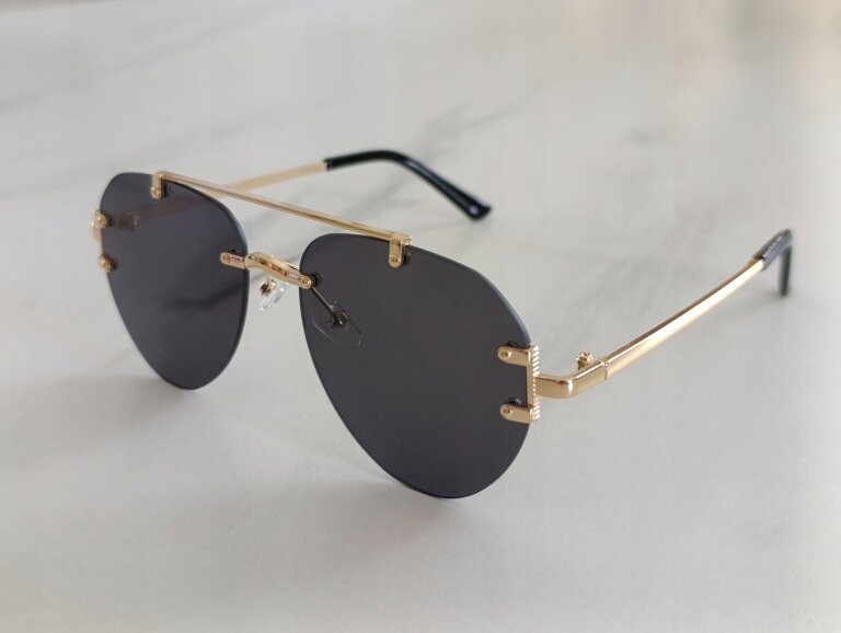 Okulary Przeciwsłoneczne Złote Czarne Bez Ramkowe Pilotki UV400 Unisex (7)