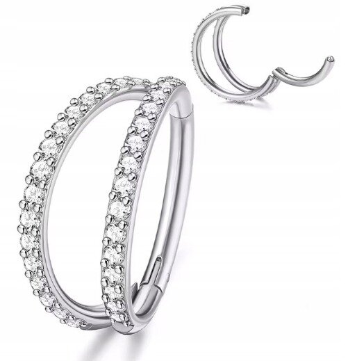 Tytanowy Kolczyk Clicker PIERCING Podwójne kółko Cyrkonie HELIX Lobe 1,2/8-10 mm (1)
